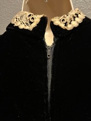 Women’s Vtg GIGI YOUNG Black Velvet Beige Lace Collar Evening Dress Size XS