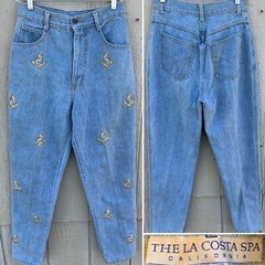 vintage high waist tapered leg jeans embroidered anchor anchors sz 12 28” waist