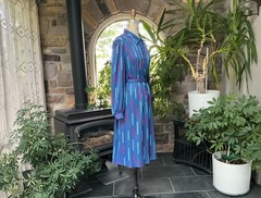 Vintage 1980s Blue and Fuchsia Polyester Knit Shirtdress “The Shirtdress” Sears