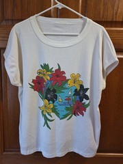 VTG 80s Womens Tropical Hawaiian Beach Wear Floral Short Sleeve Top Graphic Tee