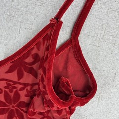 Y2K Crushed Red Velvet Babydoll Cami Burnout Vintage Lingerie S M L Vampy Vixen