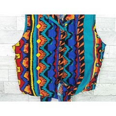 Vintage 80s 90s Miss Kitty Southwestern Aztec Print Tie-able Vest Top Western M