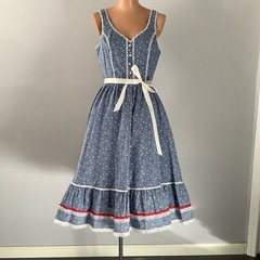 Vintage 970’s Candi Jones Of California Country Blue Calico Prairie Midi Dress