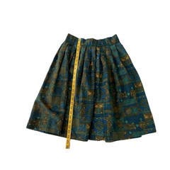 Vintage 70s Handmade Art Deco Geometric Midi Skirt Blue Green Bronze Size S