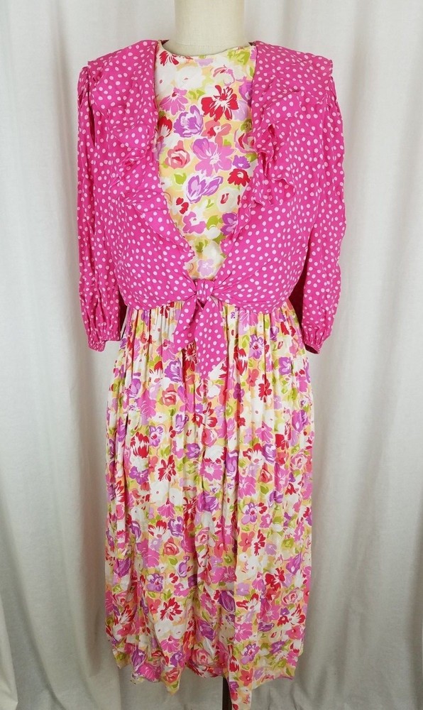 Vintage 70s Jane Schaffhausen Belle France Provençal Polka Dots Dress Womens 8