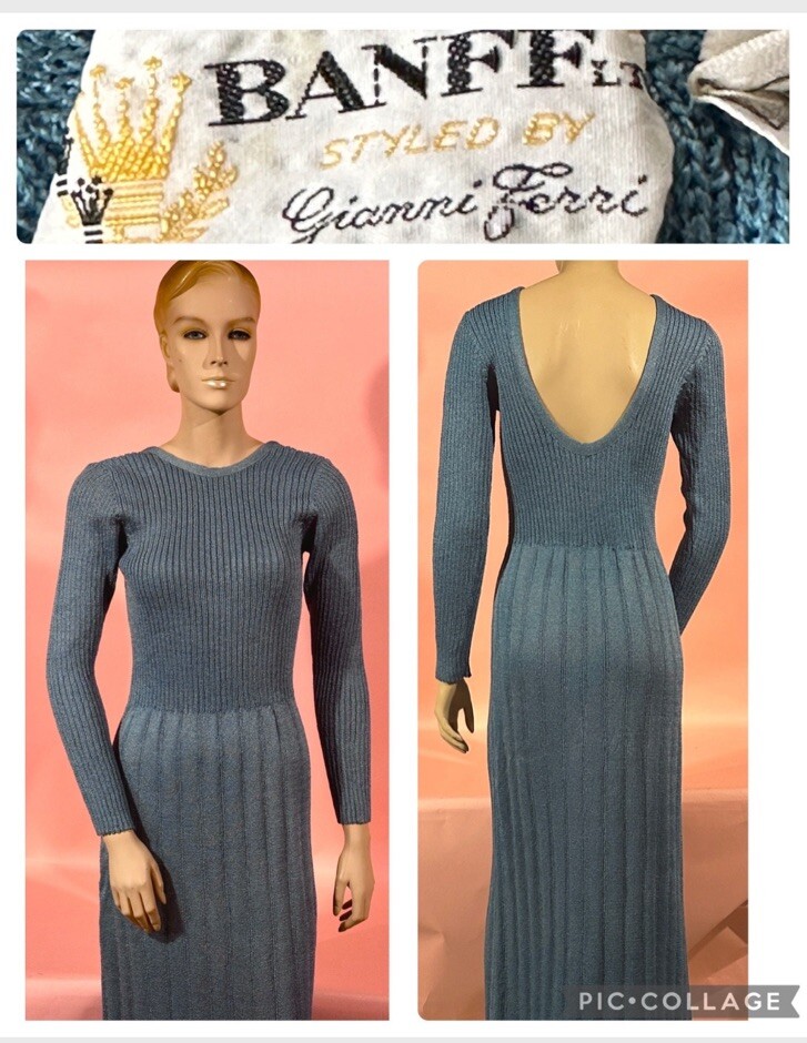 Vtg 60’s BRANFF Gianni Ferri Lt. Blue Acrylic Knit Dress Hong Kong GORGEOUS!