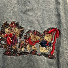 Vintage Faded Glory Women’s Christmas Teddy Bear Denim Shirt, size 14W/16W