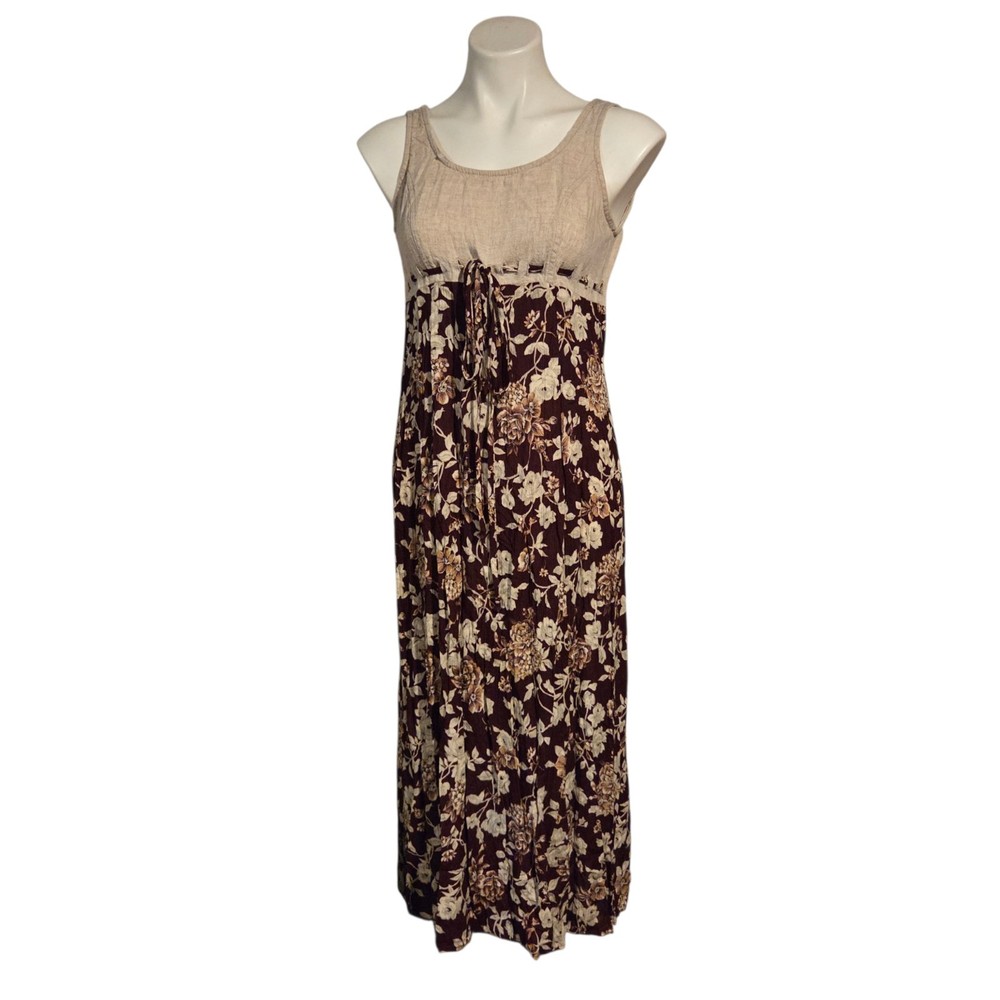 Vintage All That Jazz Floral Cottagecore Maxi Dress Sz 5/6 Small Neutral Colors