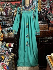 Beautiful Green Mexican Oaxaca Dress In Long Sleeve Multi Color Embroidery M/L