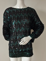 Vintage Givenchy Sequin Top 80s Black Green Statement Blouse