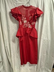 1980’s Eve of Milady Embroidered Red Party Dress