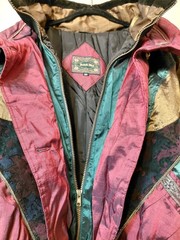 Vtg 90s Iridescent Patchwork Velvet Tapestry Full Zip Puffer Jacket Women’s XS