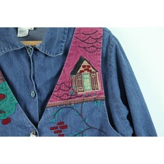 Vintage 90s Chambray Shirt Size 18 Vest Granny Embroidered Cottagecore Teacher