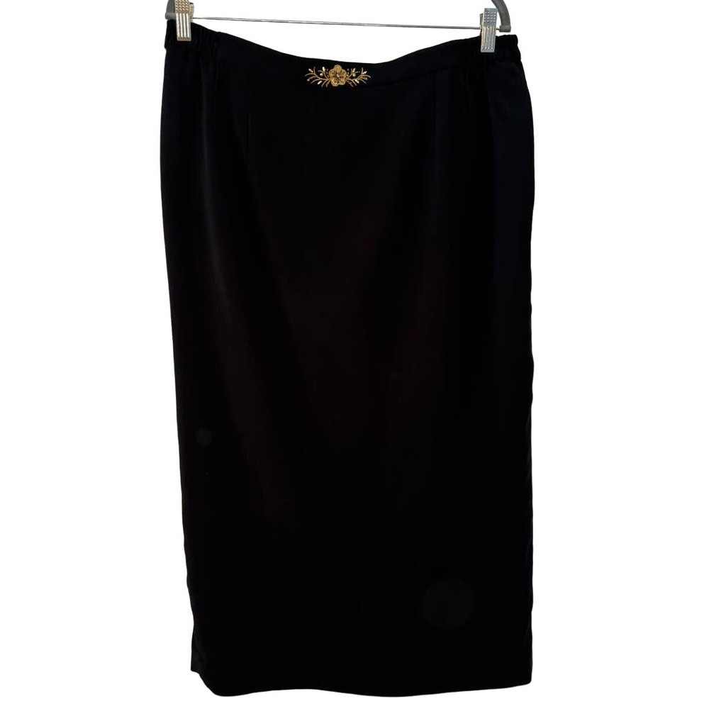 NWOT Vintage Black Floral Embroidered Embellished Pencil Skirt Women Plus Sz 18