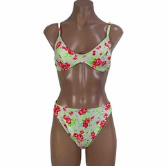 Vintage 90s 80s Floral Rose Bikini Swimsuit Sexy 7/8 Underwire High Cut NWOT USA