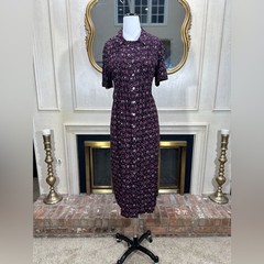 Vintage Darian Rayon Shirt Dress Purple Pink Geometric Print Midi Sz 16