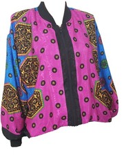 Peter Popovitch Jacket Women’s Large Vintage Bold Bright Print Zip Front 80s