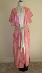 Vintage 80’s Fernando Sanchez Pink White Long Cotton Nylon Belted Robe USA M/L