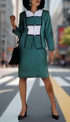 Vintage Retro 80s 90s I.S.B Womens Skirt Suit Jacket Size M Teal Green Peplum