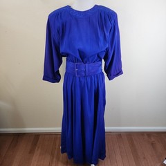 Vintage 80s Nina Piccalino Purple Big Shoulder Belted Midi Dress Women’s Size 7