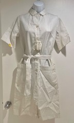 Vtg 60s Sz 8 White Cotton Nurse Uniform Trapeze Dress w/Sash Belt.