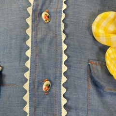 Vintage 1970’s Chambray Applique Shirt Hippie Flower Ruffle Trim Womens Medium