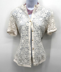 VTG 90s White Lace Blouse Shirt Size Long Sleeve Avon Fashions M rosas embroide