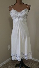 Vintage Nylon Neyret Chiffon Lace Full Slip Dress 34 Floral Pinup Pale Yellow