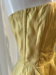 Vintage Buttercream Lined Yellow Strapless Satin Darted Boned Bust Circle Dress