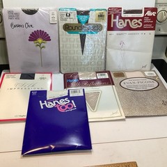 VTG LOT OF 7 PAIRS OF NOS STOCKINGS PANTYHOSE VARIOUS SIZES & COLORS HANES ETC.