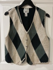 Vintage Christopher & Banks Ramie-cotton Blend Argyle Vest Size M Embroidered