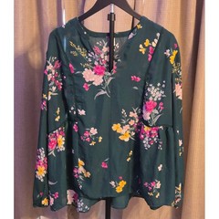 Old Navy Sheer Floral Print V-Neck Blouse Women’s Size XL Green