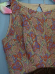 Vtg. 1950’s Harry Keiser Brocade Sleeveless Empire Waist Maxi Gown Orange/Purple
