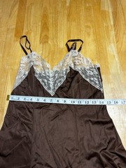 Vintage 1960’s Van Raalte Brown lace trimmed full slip 34 A White Made In USA