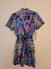 NOS NWT JW SPORT PETITES DRESS ROMPER JUMPSUIT 80s BLUE PINK BRIGHT ART ABSTRACT
