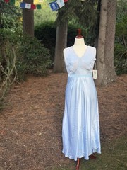 1930s Powder Blue Silk Satin Slip Dress | Embroidered Illusion Mesh Bodice |L