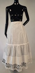 VICTORIAN 19TH C WHITE COTTON PETTICOAT W HAND MADE CROCHET LACE BOTTOM HEM