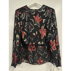 Lamé Metallic Blouse 80s Disco Lloyd Williams Red gold black Floral Top 14 New