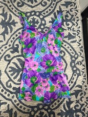Vintage ROXANNE Floral Bathing Suit One Piece Swimsuit 12 34 D Molded Cup Dress