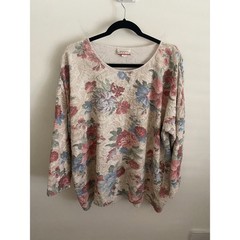 Moda Internazionale Forelli Vintage Floral Tapestry Sweater Cream Pink Blue XL