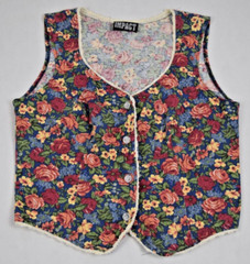 Vintage Floral Rose Shirt Impact Size S/M 70s Red Blue Yellow Green Buttons Lace