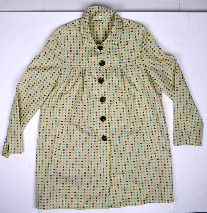 Vintage Raincoat Size S 90s Beige Polka Dots Hooded Lightweight Pleated Button