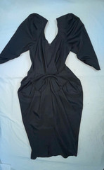 VTG 60S 70S WOMENS S BLACK TAFFETA PROM PARTY COCKTAIL WIGGLE BOW DRESS