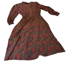 Vintage 70s Paisley Midi Dress Size 16 Made in Canada Boho Long Sleeve