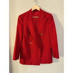 Burberrys Vintage Red Wool Skirt Suit Double Breasted Blazer Pleated Skirt Sz 6