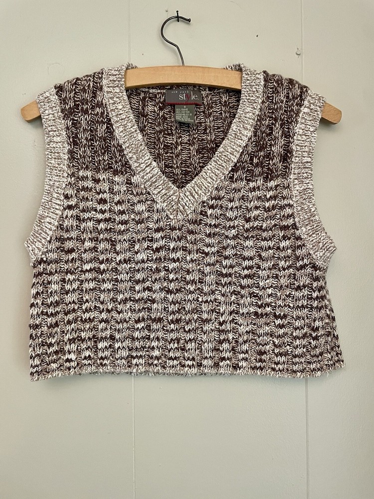 Vintage 90’s Y2K New York Style Cropped Knit Vest Variegated Brown Space Dye