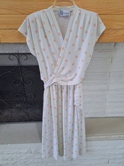 Vintage Polka Dot Wrap Dress Size 12 Accentuette USA Cotton Peach Cream Cottage