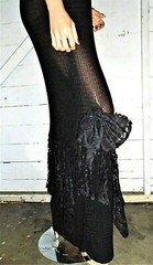 Vintage Nuance Black Lace Ruffled Bow Maxi Dress L