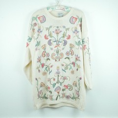Vintage Medium Sweater Floral Embroidered Boho Cottagecore Granny Oversized 90s