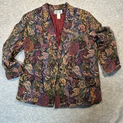For You Vintage Floral Tapestry Blazer Large Multicolor Woven Lined Jacket
